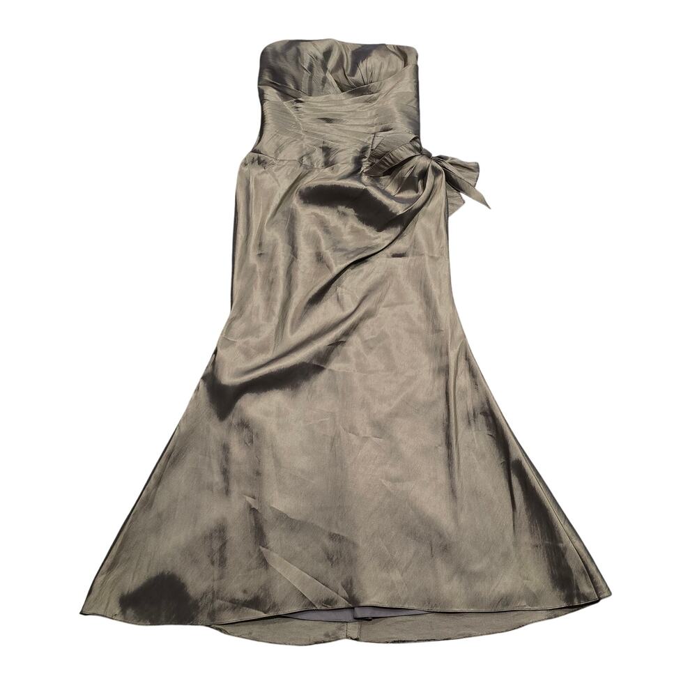 Allure Bridals Strapless Sandstone Gold Ruched Maxi Evening Bridesmaid Dress